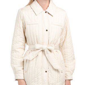 Vince Camuto Cream Quilted Belted Coat